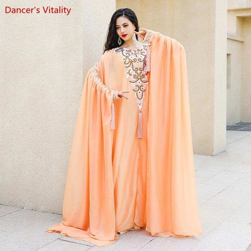ベリーダンス衣装 パステルカラーのハリージドレス / オレンジ 