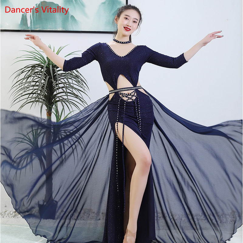 ベリーダンス衣装 ワンピースタイプの衣装 群舞・フュージョン向け / ブルー